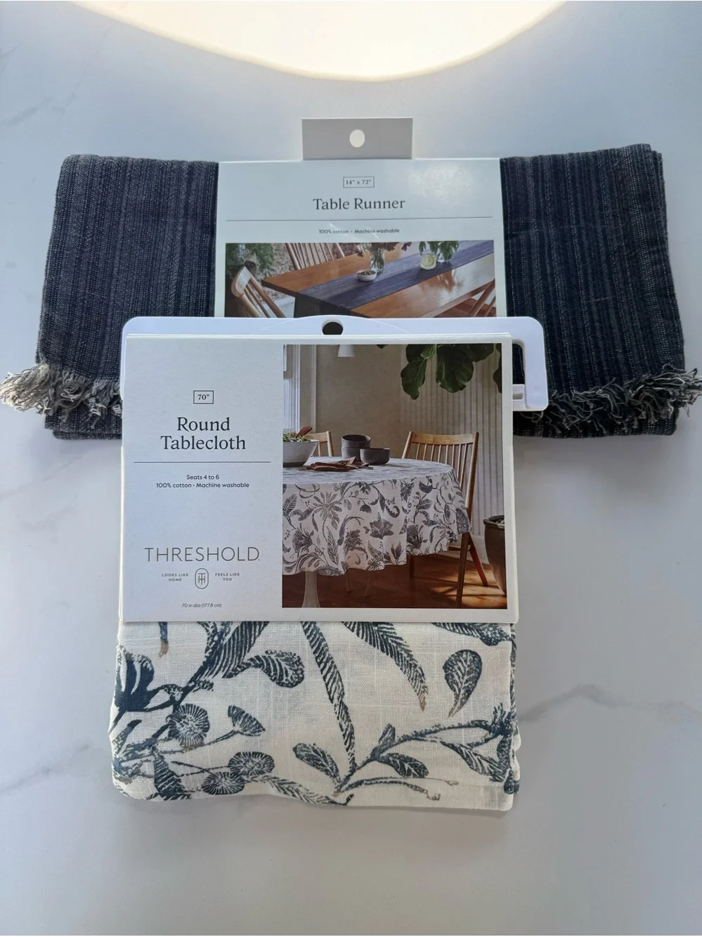Threshold Dining Bundle Blue Floral Round Tablecloth & Cotton Table Runner, NWT